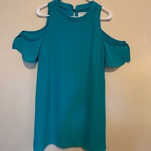 Cold shoulder teal dress